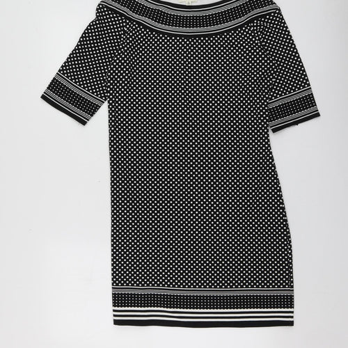 Max Studio Womens Black Polka Dot Rayon A-Line  Size S  Round Neck