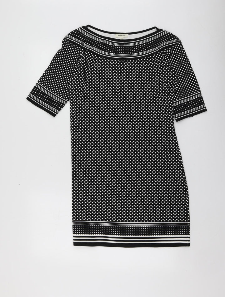 Max Studio Womens Black Polka Dot Rayon A-Line Size S Round Neck