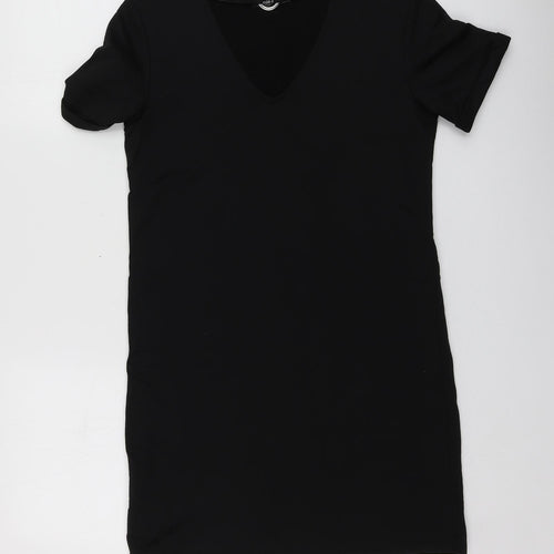 Bershka Womens Black  Polyester Basic T-Shirt Size S Round Neck