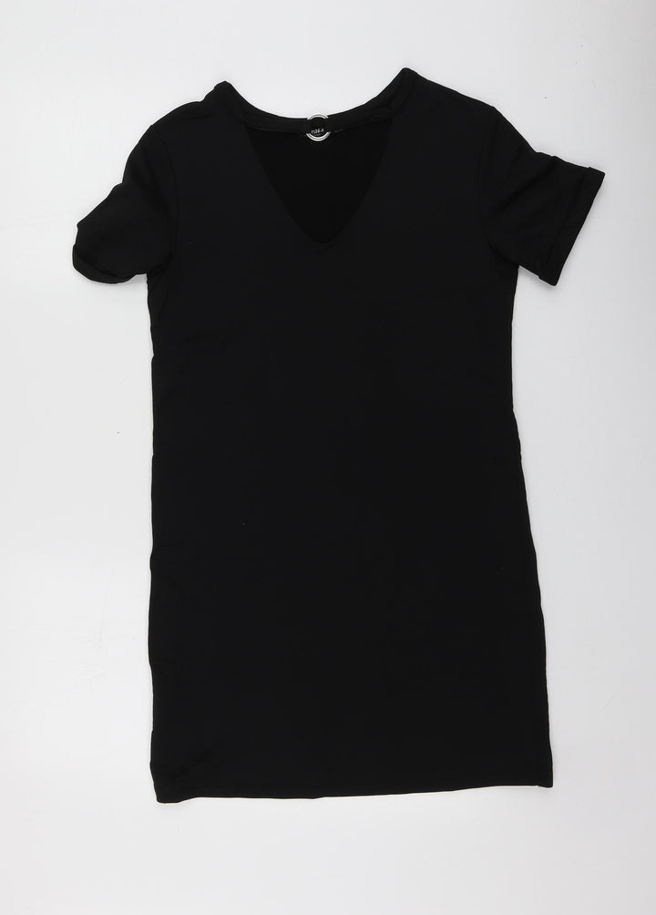 Bershka Womens Black Polyester Basic T-Shirt Size S Round Neck