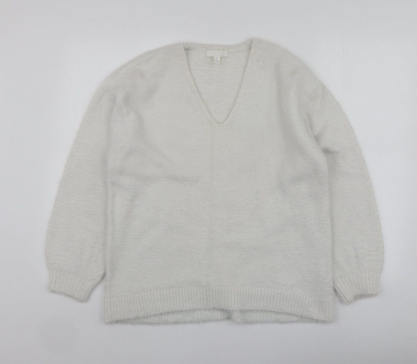 H&M Womens White V-Neck  Polyamide Pullover Jumper Size S