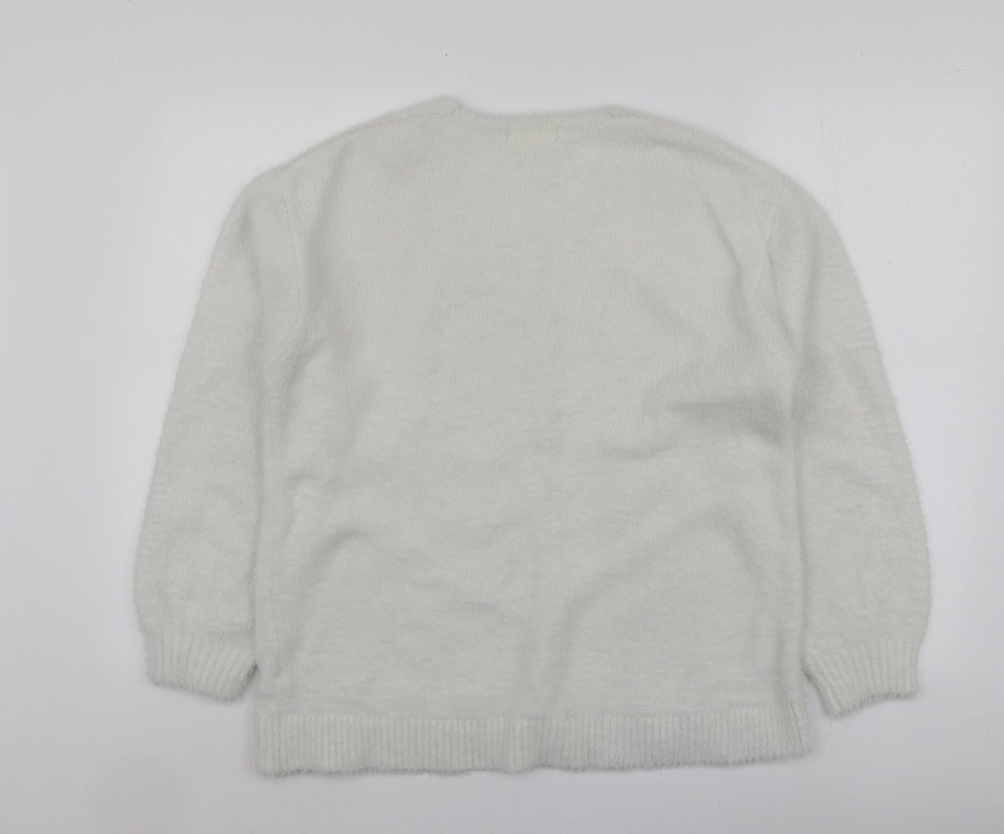H&M Womens White V-Neck  Polyamide Pullover Jumper Size S