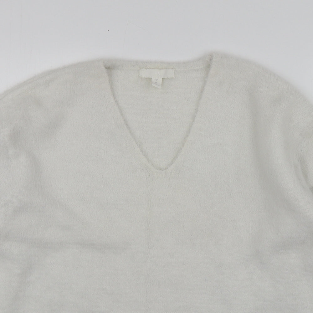 H&M Womens White V-Neck  Polyamide Pullover Jumper Size S