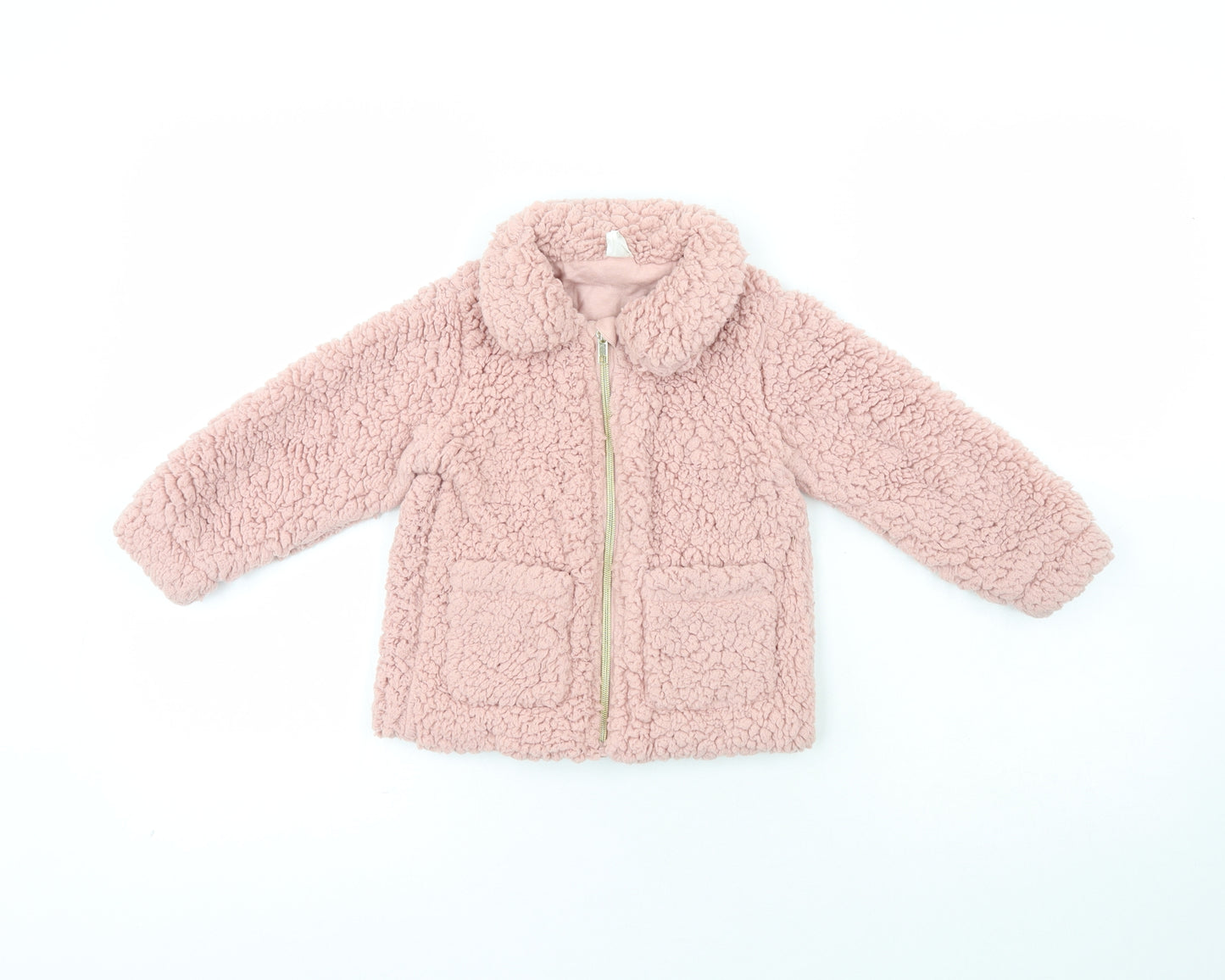 H&M Girls Pink Collared  100% Cotton Full Zip Jumper Size 2-3 Years