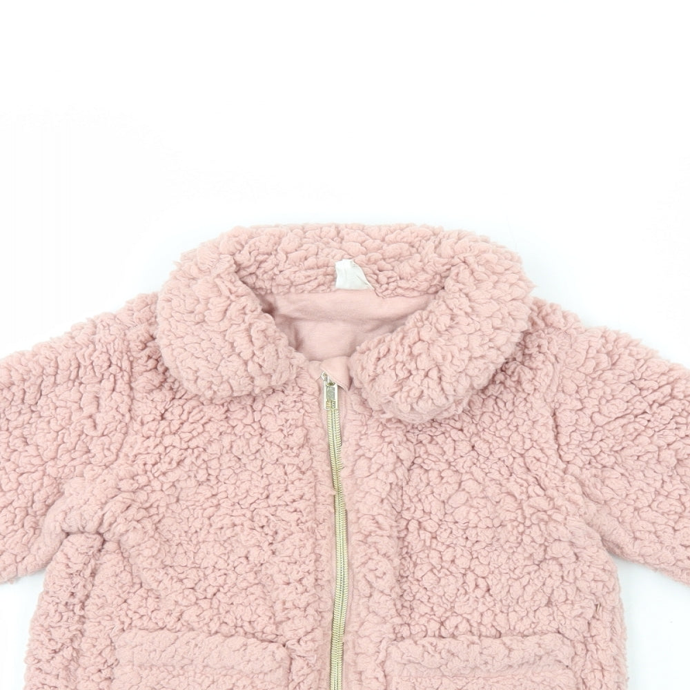 H&M Girls Pink Collared  100% Cotton Full Zip Jumper Size 2-3 Years