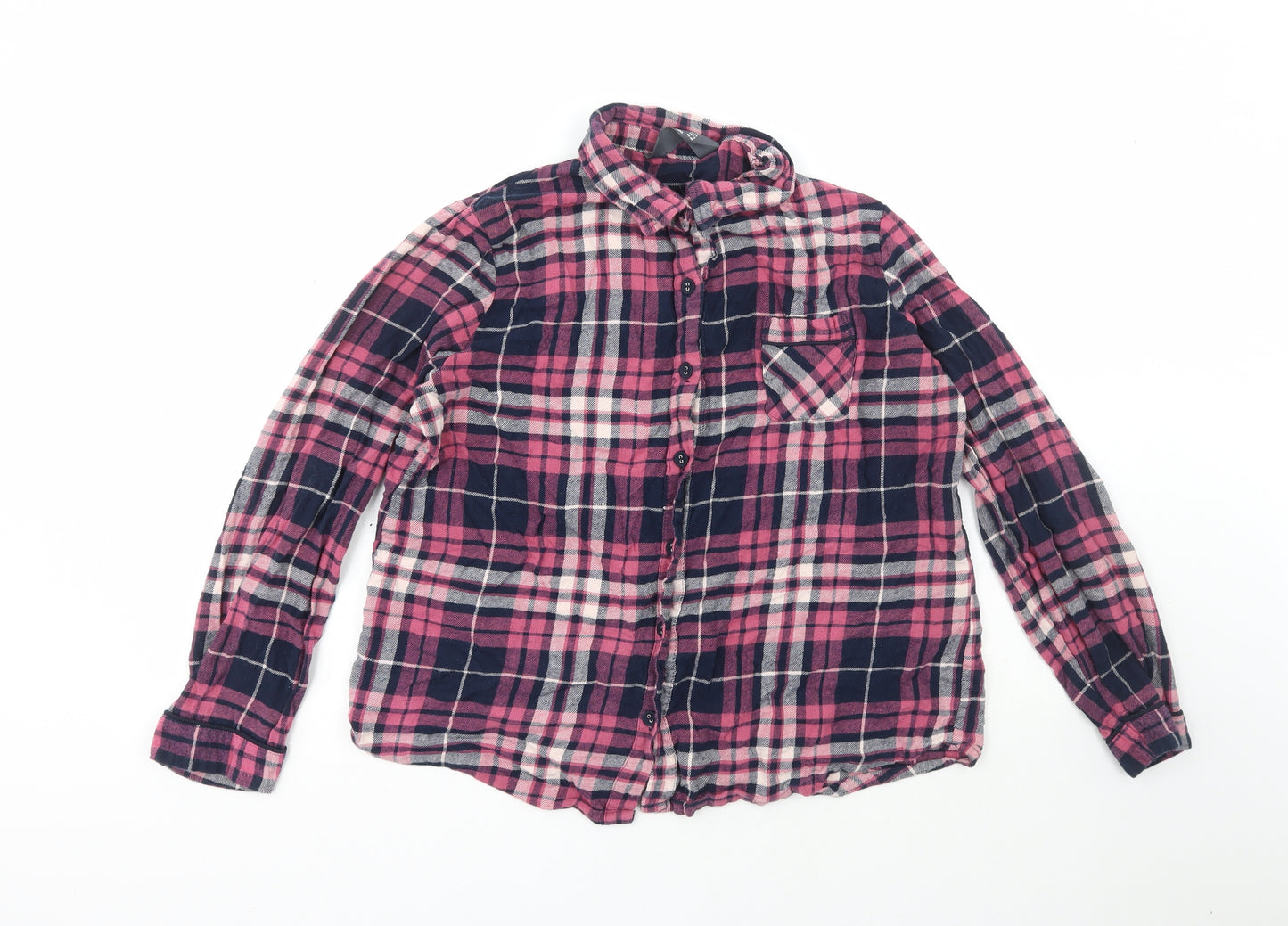 Love to Lounge Womens Pink Plaid 100% Cotton Basic Blouse Size L Collared