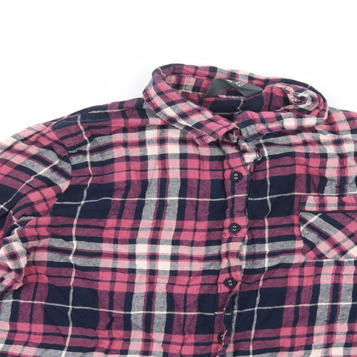 Love to Lounge Womens Pink Plaid 100% Cotton Basic Blouse Size L Collared