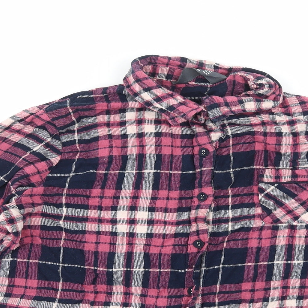 Love to Lounge Womens Pink Plaid 100% Cotton Basic Blouse Size L Collared