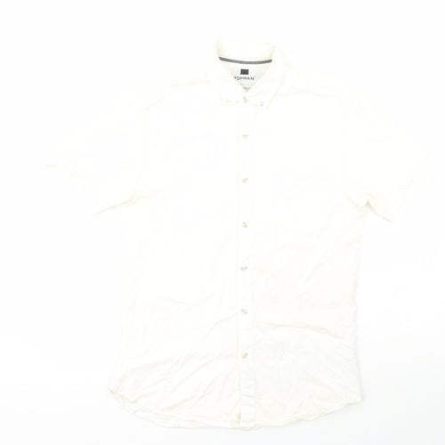 Topshop Mens White  Cotton  Button-Up Size M Collared