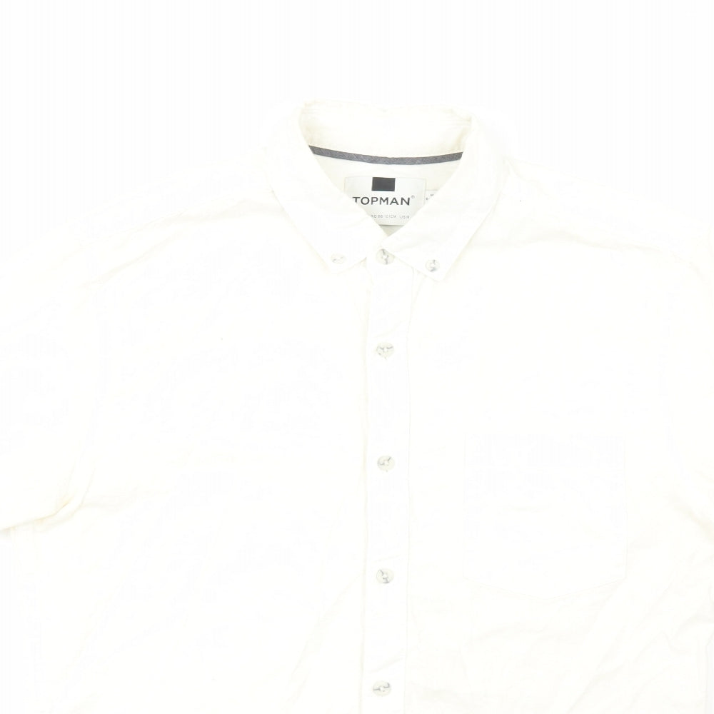 Topshop Mens White  Cotton  Button-Up Size M Collared