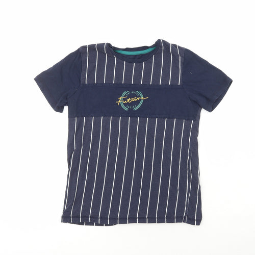 George Boys Blue Striped 100% Cotton Kimono T-Shirt Size 11-12 Years Crew Neck