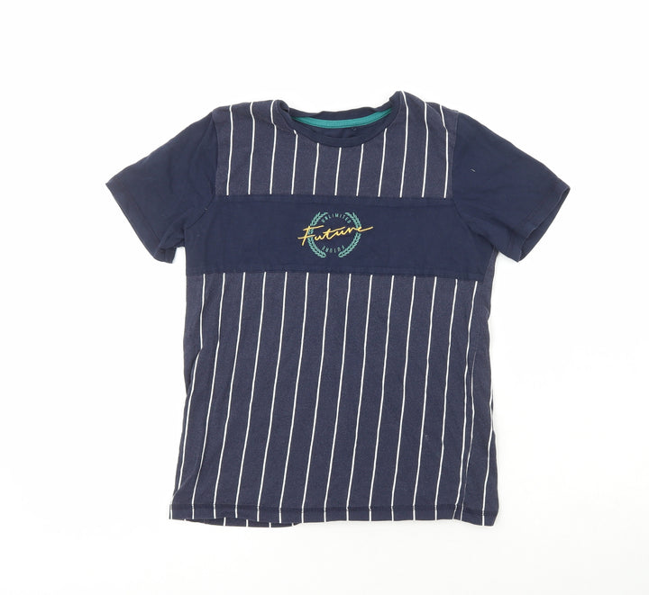 George Boys Blue Striped 100% Cotton Kimono T-Shirt Size 11-12 Years Crew Neck