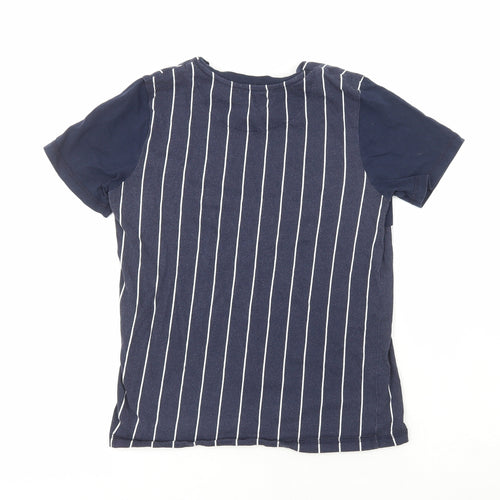 George Boys Blue Striped 100% Cotton Kimono T-Shirt Size 11-12 Years Crew Neck