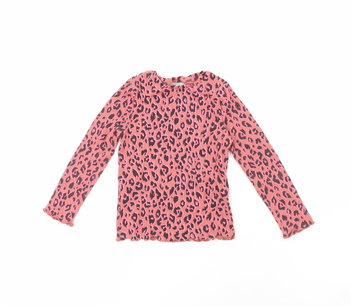 I love girlswear Girls Pink Animal Print Cork Pullover Casual Size 4 Years Crew Neck