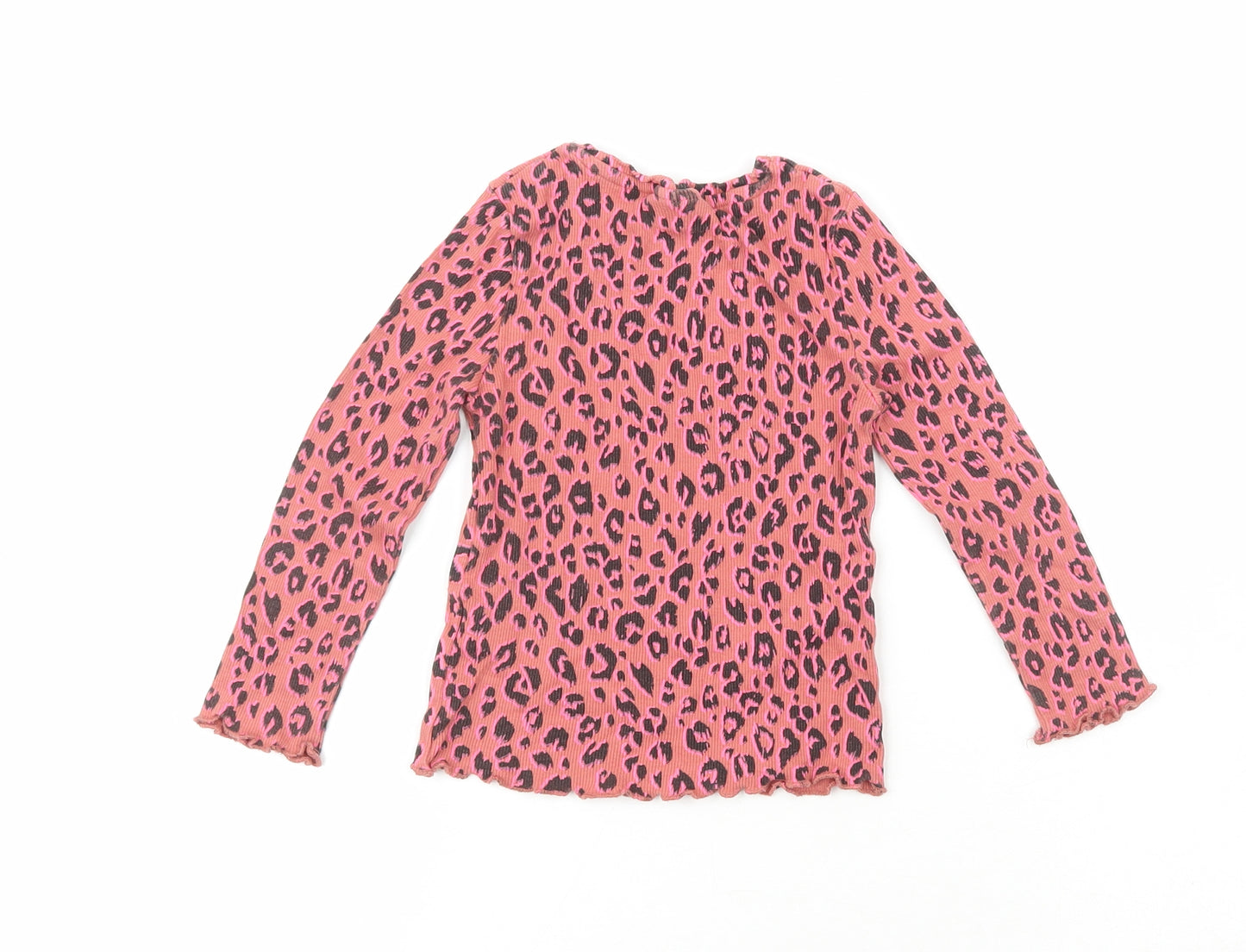 I love girlswear Girls Pink Animal Print Cork Pullover Casual Size 4 Years Crew Neck