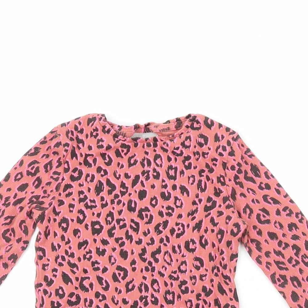 I love girlswear Girls Pink Animal Print Cork Pullover Casual Size 4 Years Crew Neck