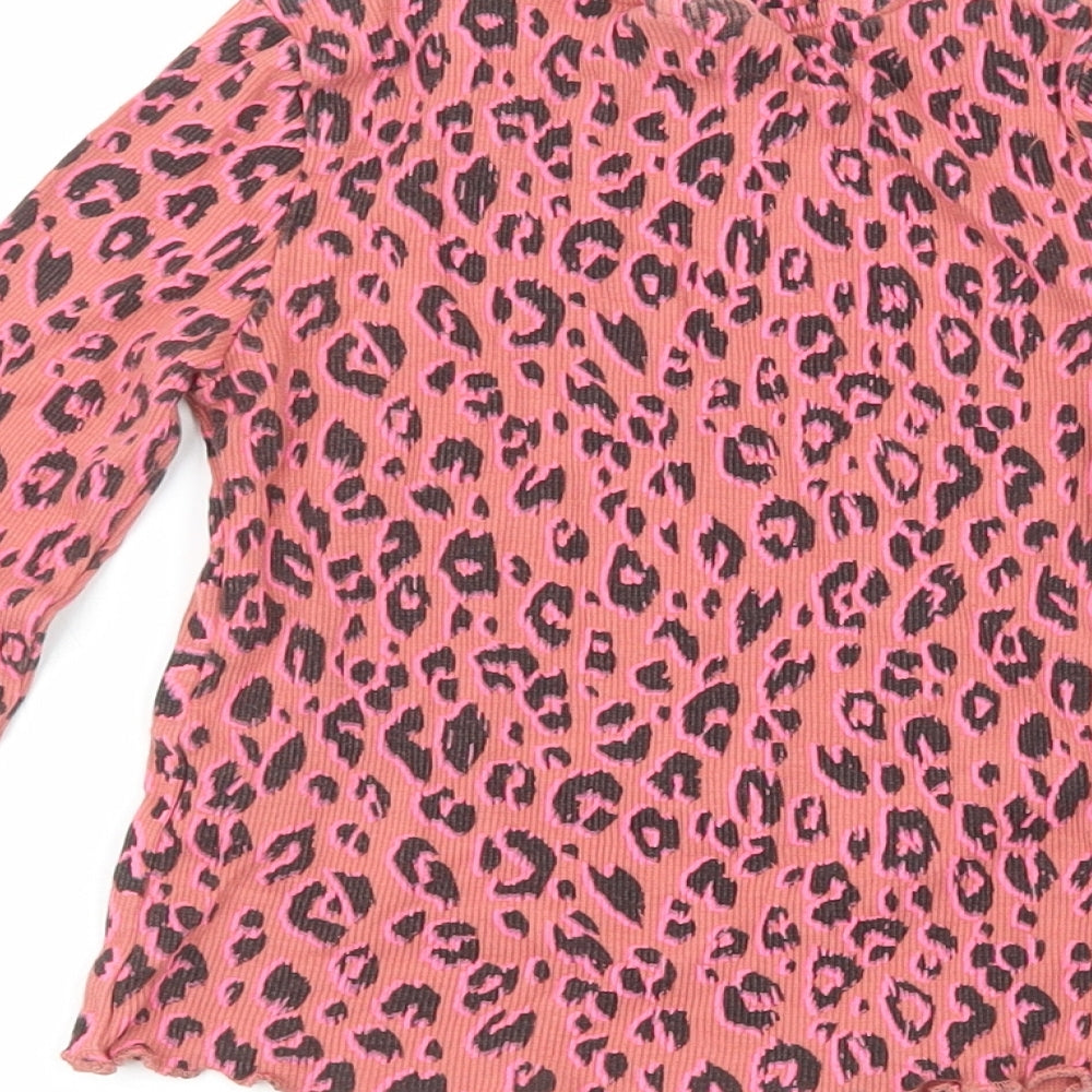 I love girlswear Girls Pink Animal Print Cork Pullover Casual Size 4 Years Crew Neck