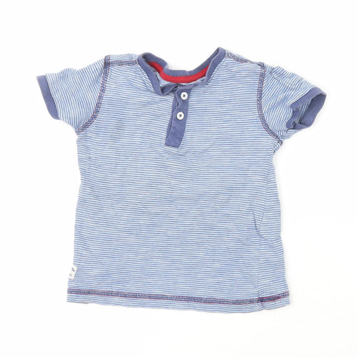 Woolworths Boys Blue Striped 100% Cotton Pullover T-Shirt Size 2-3 Years Crew Neck