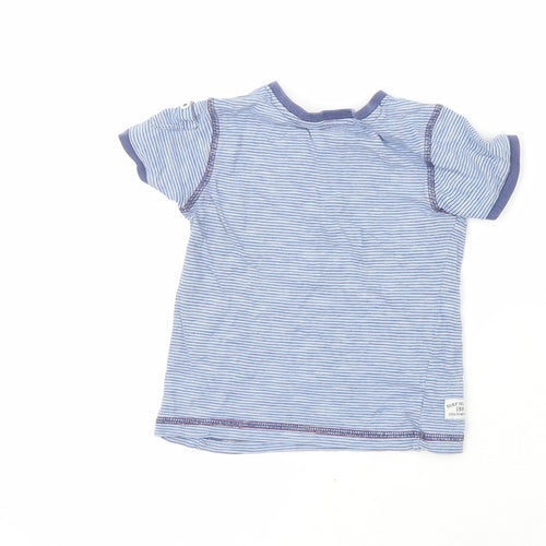 Woolworths Boys Blue Striped 100% Cotton Pullover T-Shirt Size 2-3 Years Crew Neck