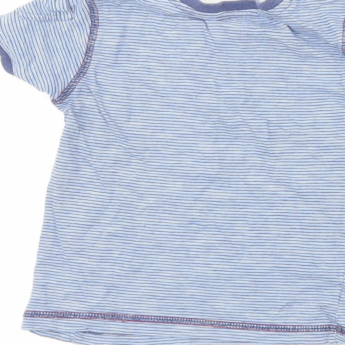 Woolworths Boys Blue Striped 100% Cotton Pullover T-Shirt Size 2-3 Years Crew Neck