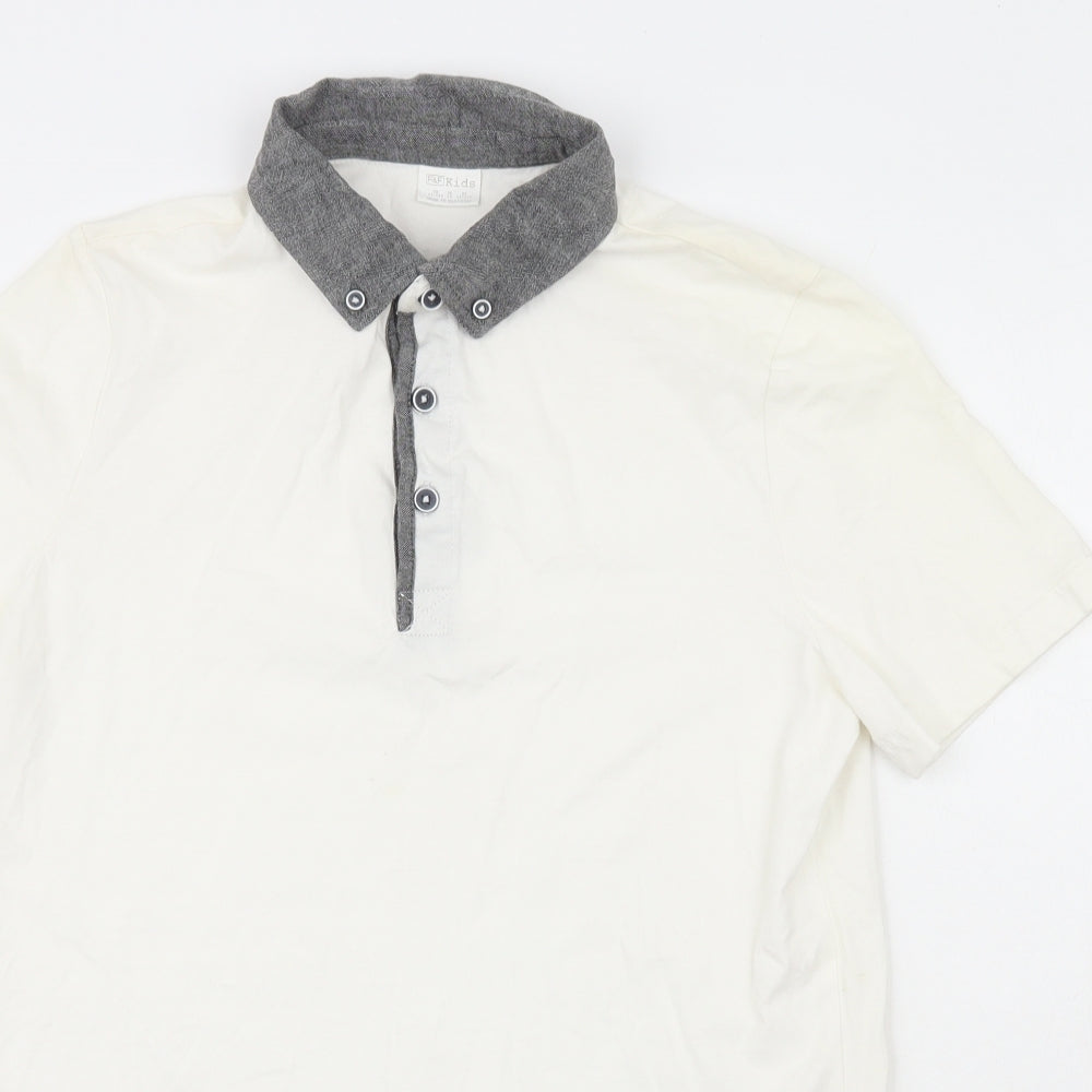 F&F Boys White  100% Cotton Pullover Polo Size 13-14 Years Collared