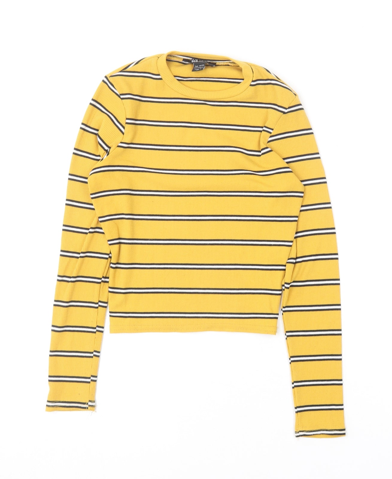 New Look Girls Yellow Striped Polyester Basic T-Shirt Size 12-13 Years Round Neck
