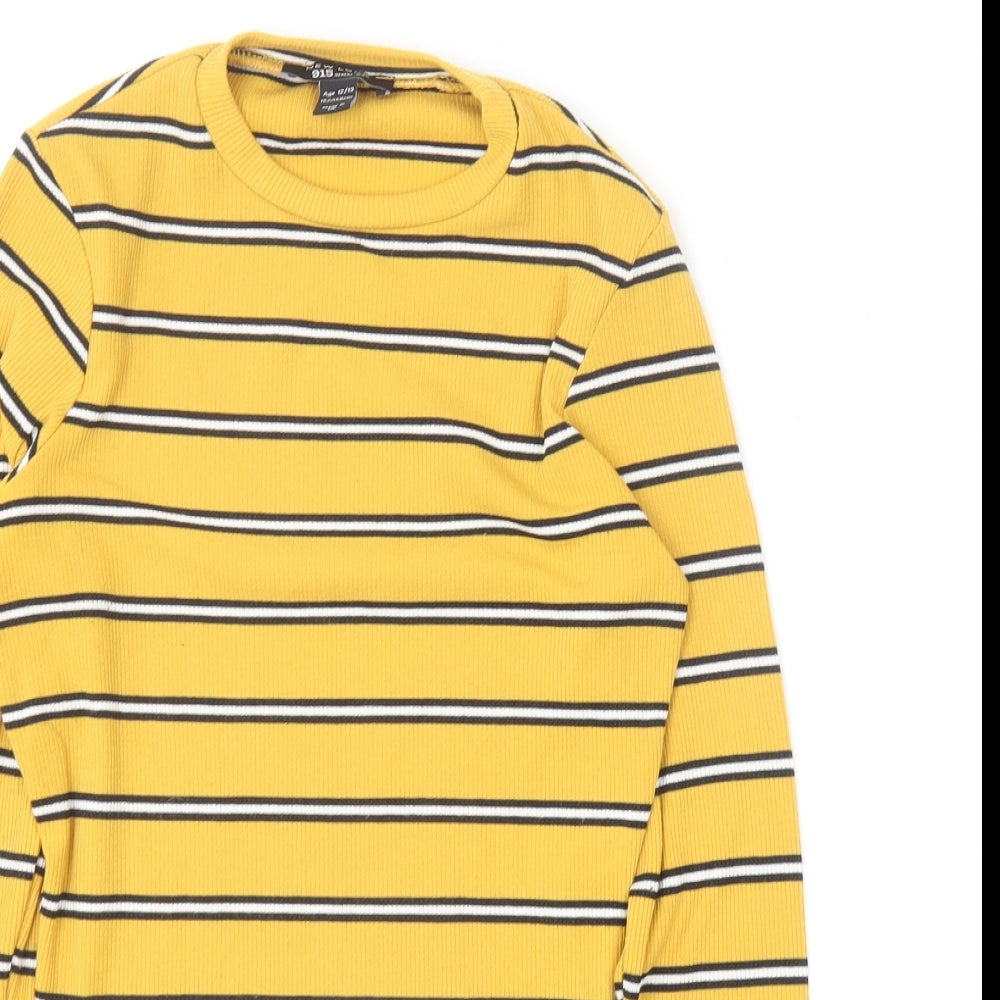 New Look Girls Yellow Striped Polyester Basic T-Shirt Size 12-13 Years Round Neck
