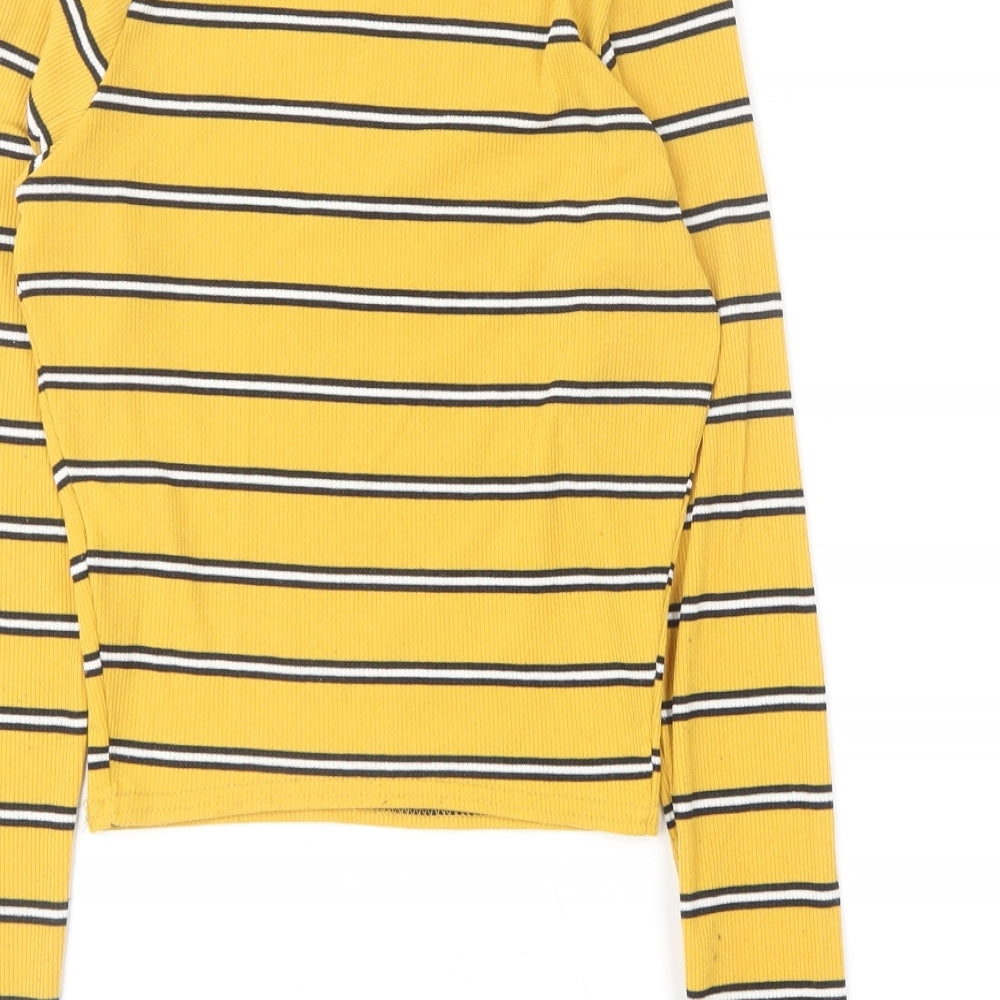 New Look Girls Yellow Striped Polyester Basic T-Shirt Size 12-13 Years Round Neck
