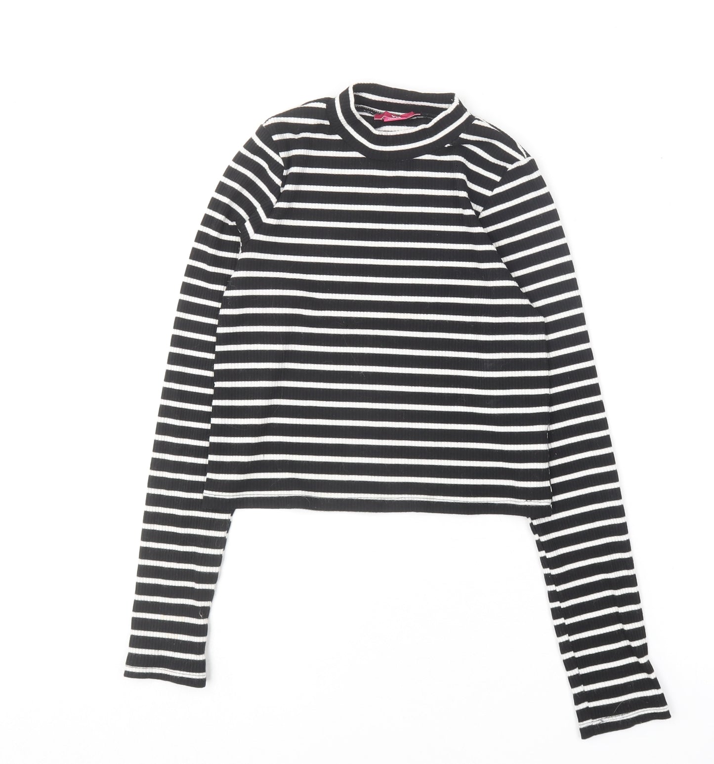 YD Girls Black Striped Viscose Basic T-Shirt Size 12-13 Years Round Neck