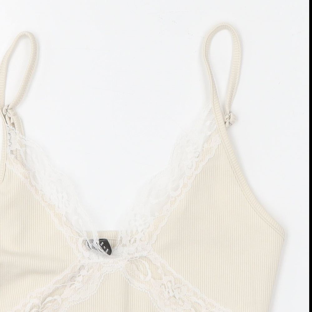 SheIn Womens Beige  Polyester Camisole T-Shirt Size XS V-Neck