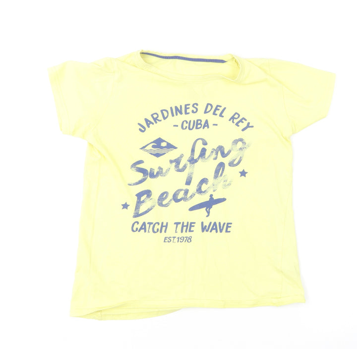Dunnes Stores Boys Yellow  Cotton Basic T-Shirt Size 10-11 Years Round Neck  - Surfing