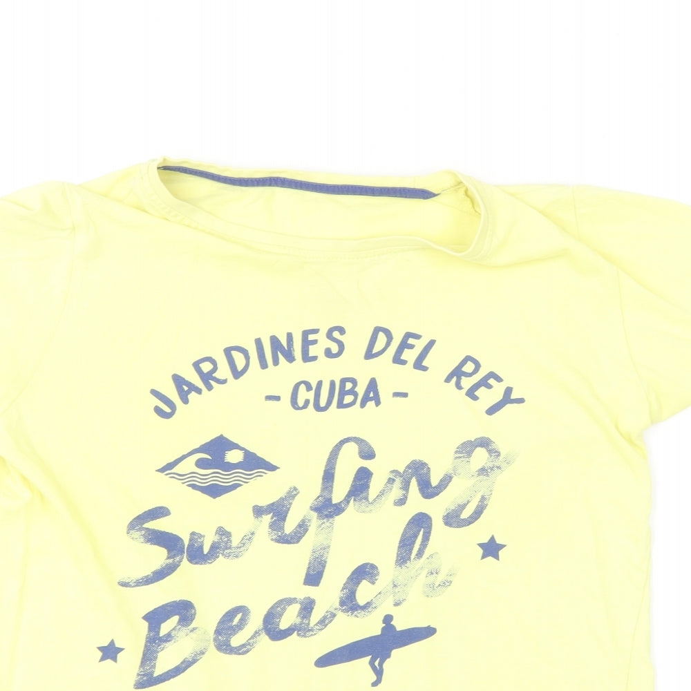 Dunnes Stores Boys Yellow  Cotton Basic T-Shirt Size 10-11 Years Round Neck  - Surfing
