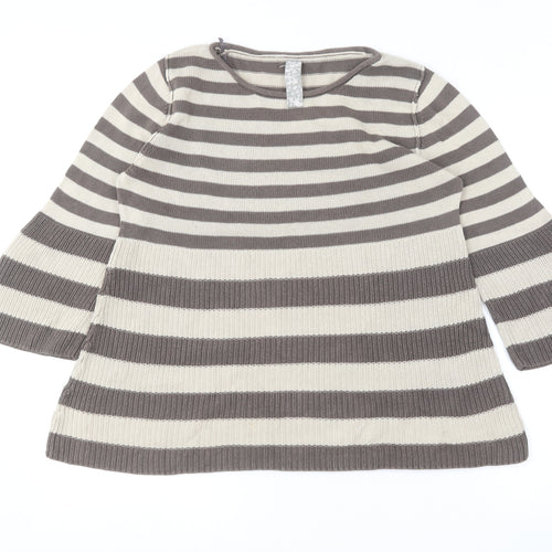 NEXT Womens Brown Round Neck Striped Cotton Pullover Jumper Size 14