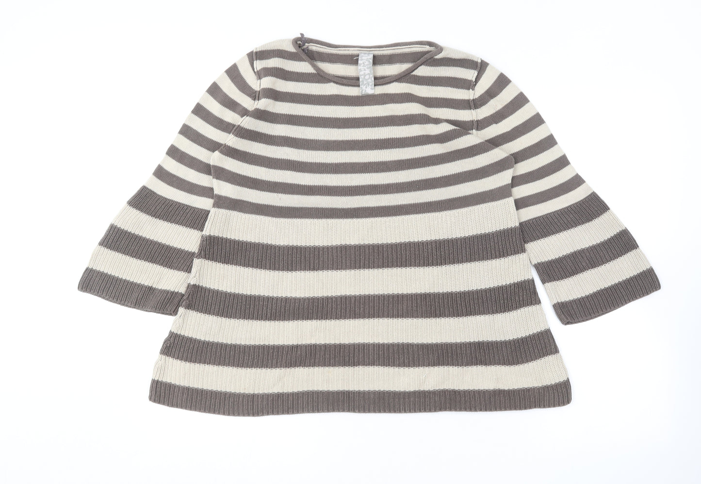 NEXT Womens Brown Round Neck Striped Cotton Pullover Jumper Size 14