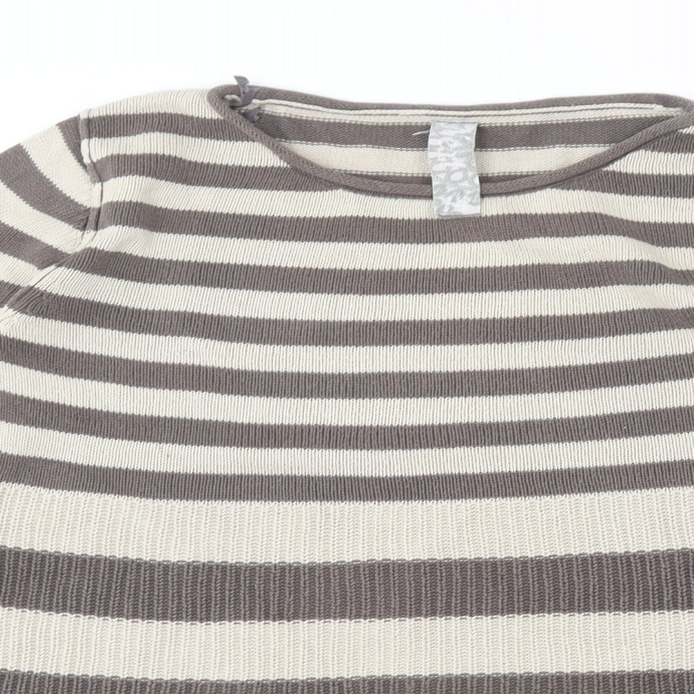 NEXT Womens Brown Round Neck Striped Cotton Pullover Jumper Size 14