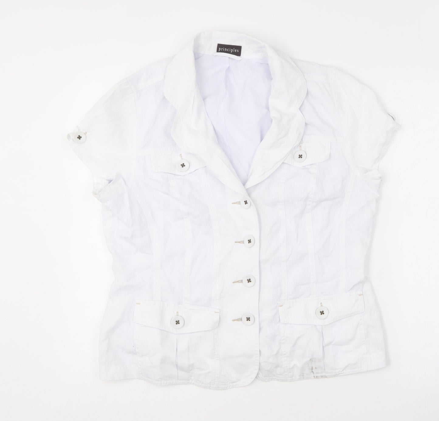 Principles Womens White  Linen Basic Button-Up Size 16 Collared