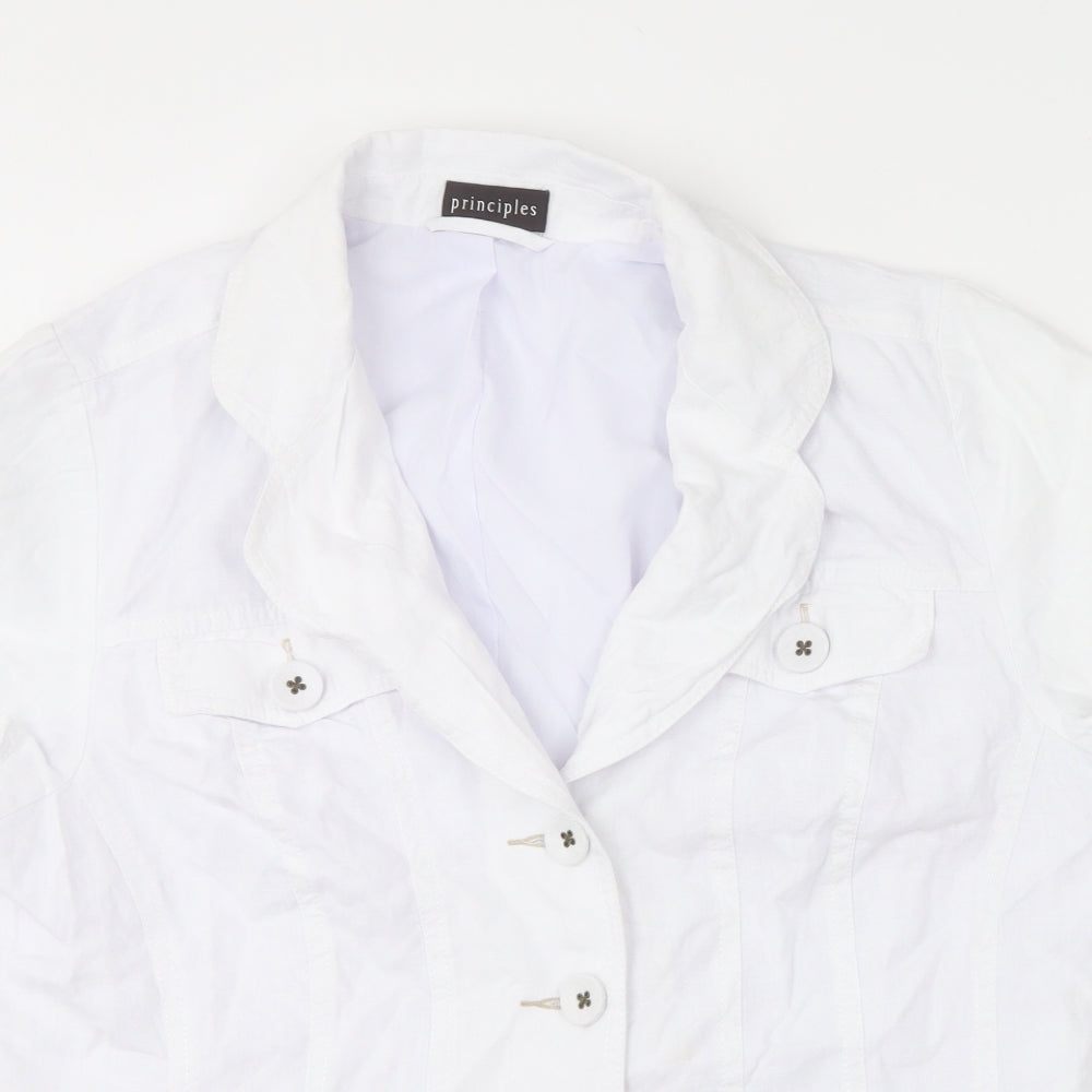 Principles Womens White  Linen Basic Button-Up Size 16 Collared