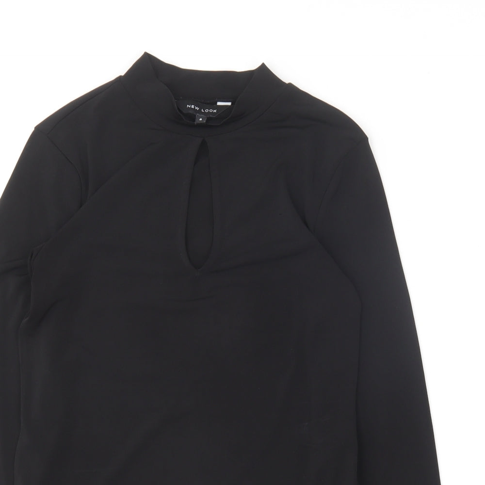 New Look Womens Black  Polyester Basic Blouse Size 8 Crew Neck