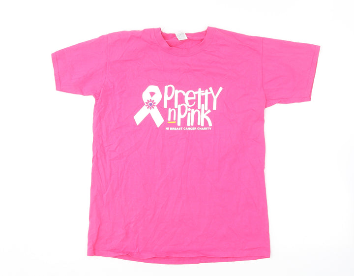 Fruit of the Loom Womens Pink  Cotton Basic T-Shirt Size M Round Neck - Pretty Pink Charity