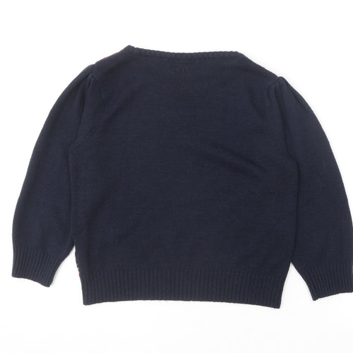 Internacionale Womens Blue Round Neck Geometric Acrylic Pullover Jumper Size 12