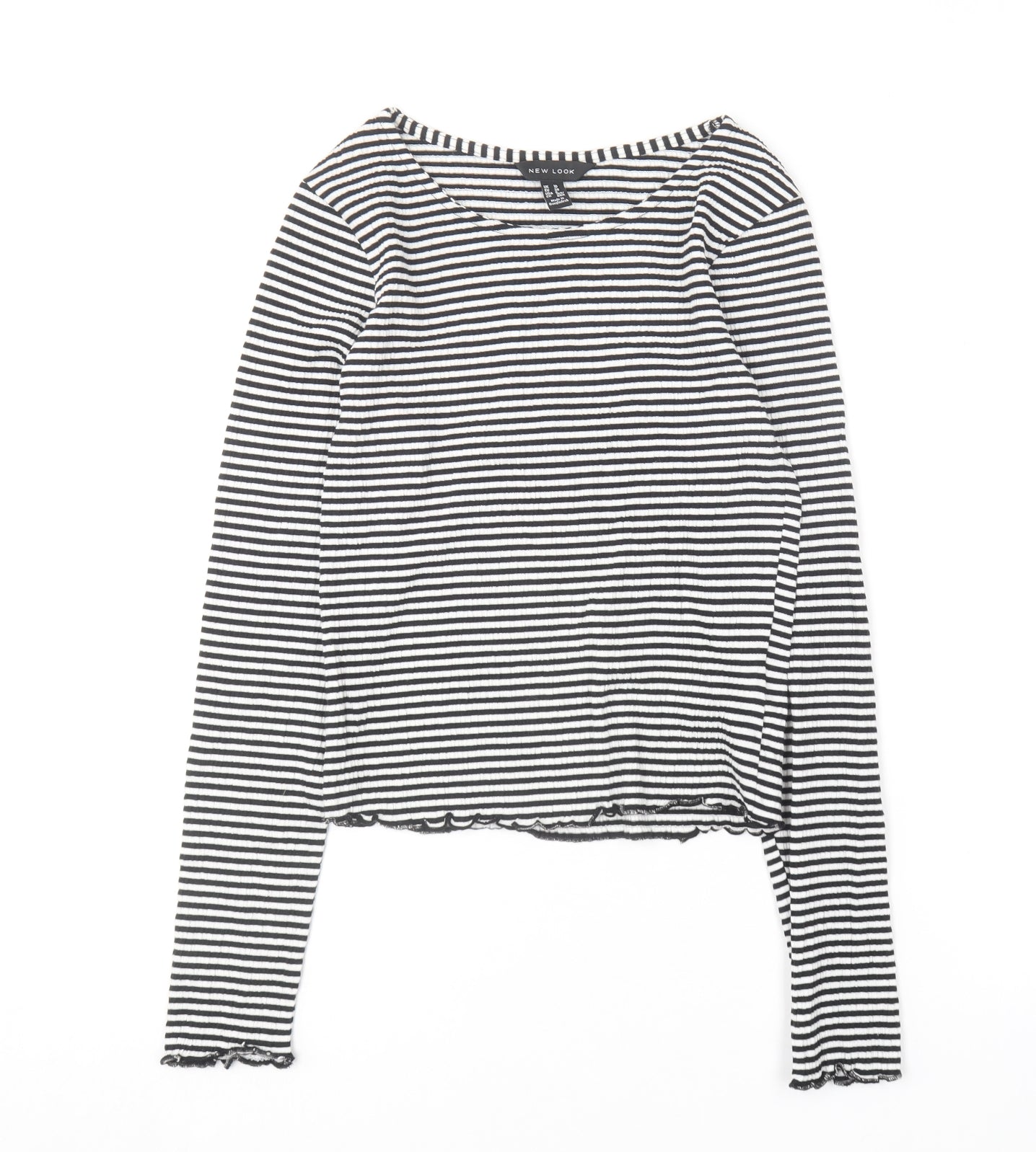 New Look Womens Black Striped Cotton Basic T-Shirt Size 10 Round Neck