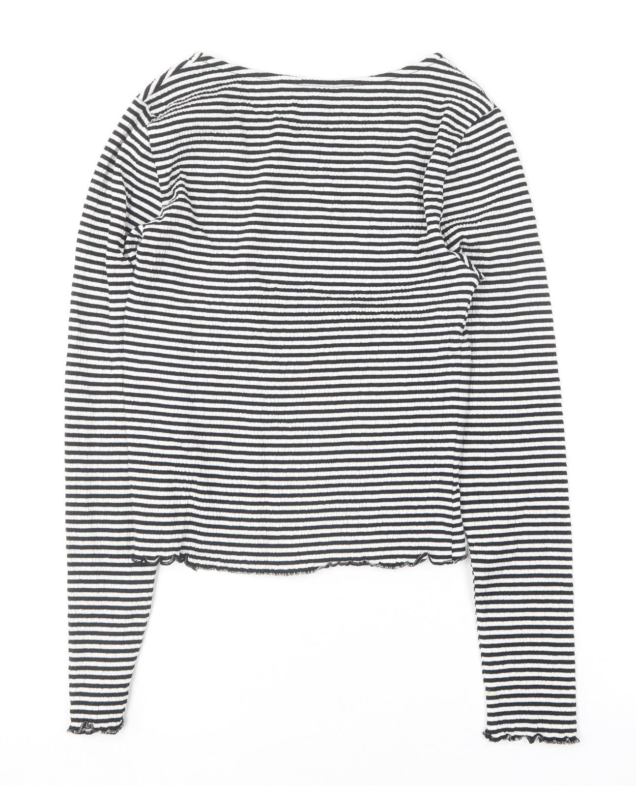 New Look Womens Black Striped Cotton Basic T-Shirt Size 10 Round Neck