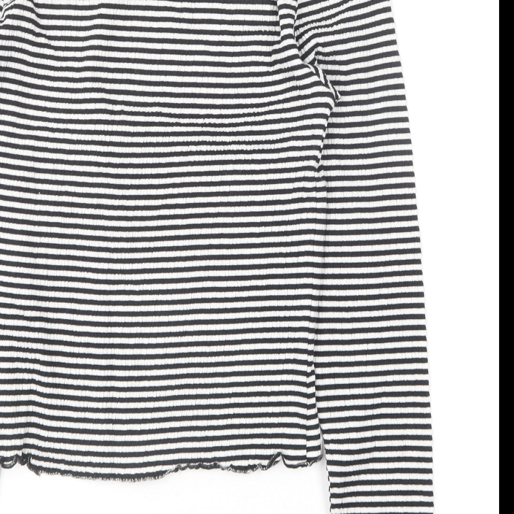 New Look Womens Black Striped Cotton Basic T-Shirt Size 10 Round Neck