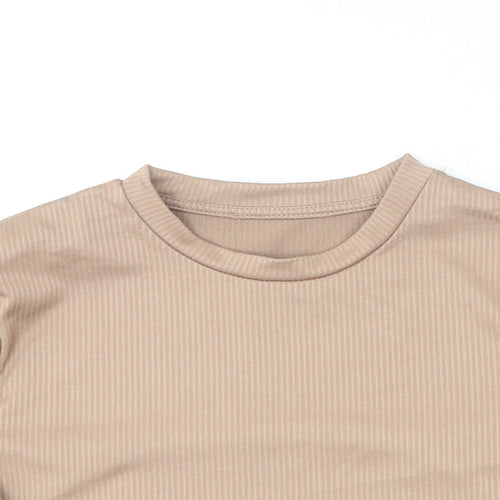 Primark Womens Brown  Polyester Cropped T-Shirt Size S Round Neck