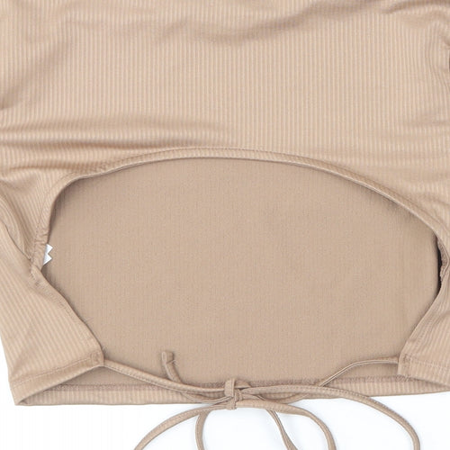 Primark Womens Brown  Polyester Cropped T-Shirt Size S Round Neck