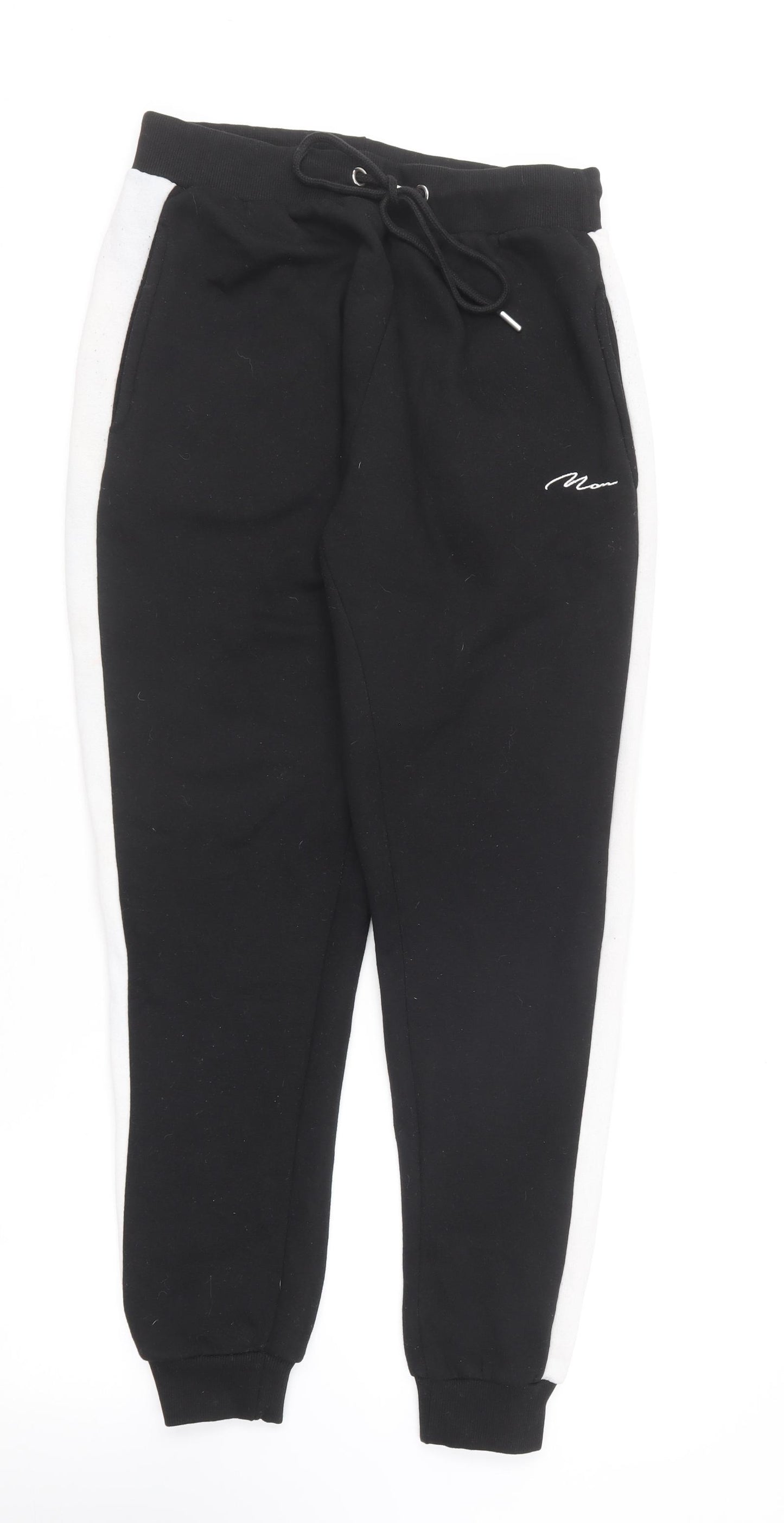 boohoo MAN Mens Black  Cotton Jogger Trousers Size M L29 in Regular