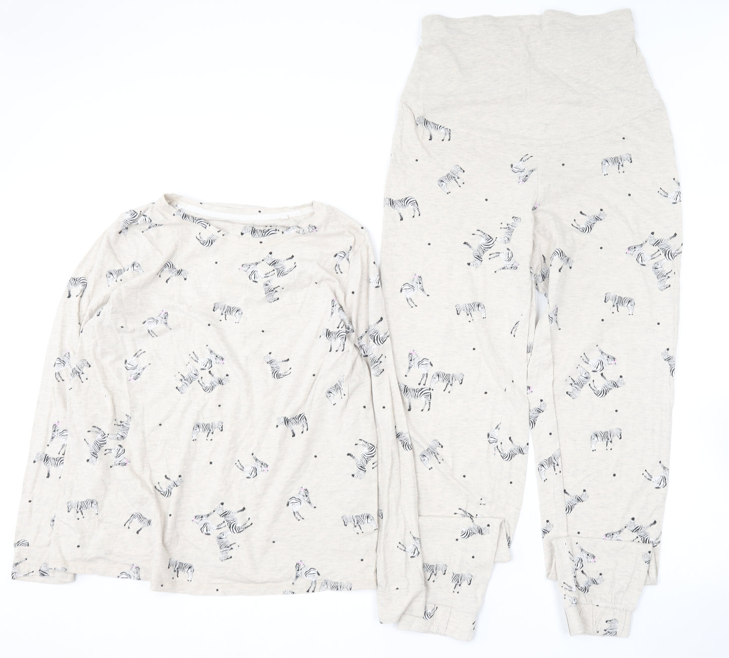 NEXT Womens Beige Geometric Cotton Top Pyjama Set Size S   - Zebra