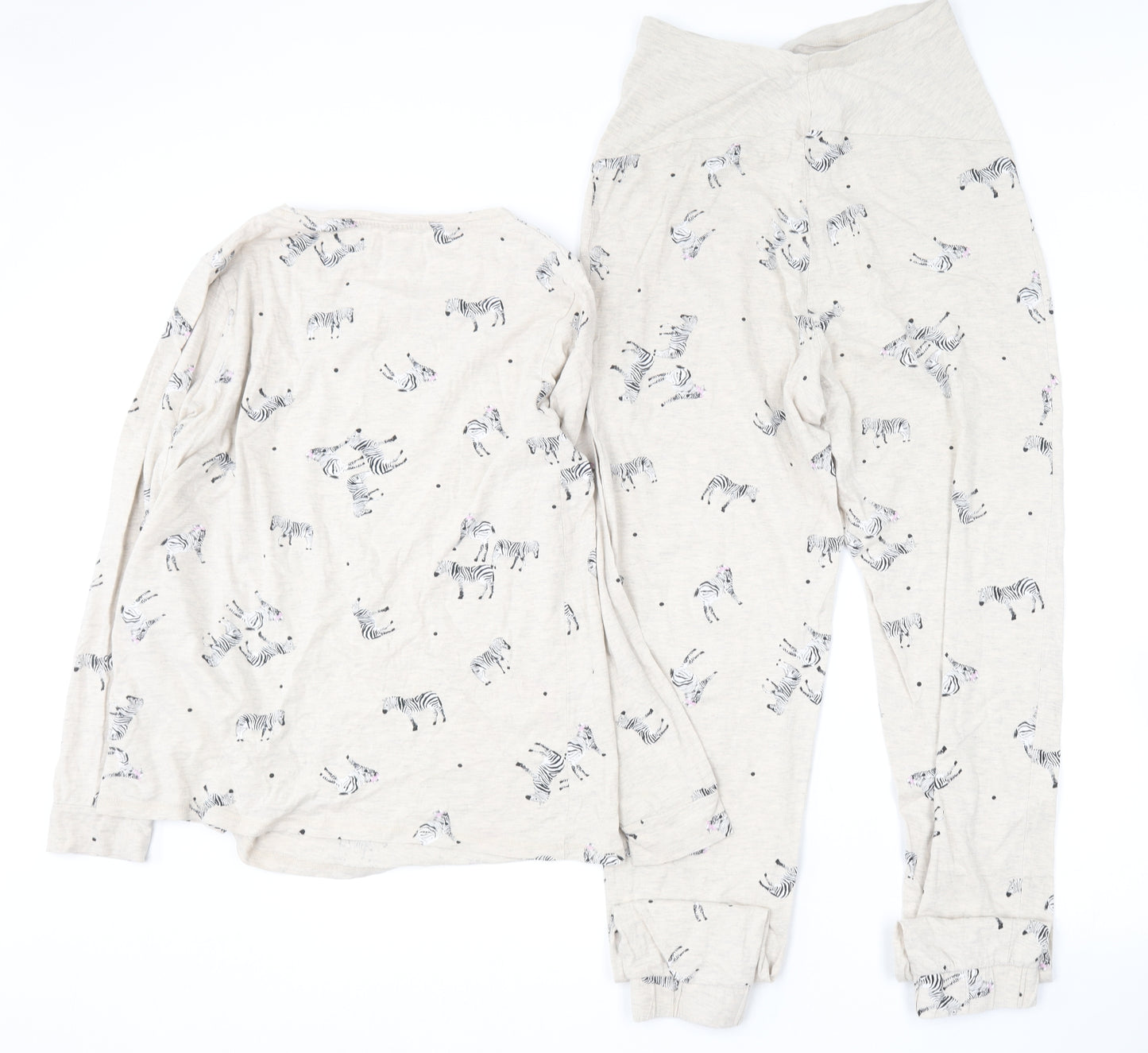 NEXT Womens Beige Geometric Cotton Top Pyjama Set Size S   - Zebra