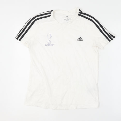adidas Womens White  Cotton Basic T-Shirt Size 12 Round Neck - UEFA Super Cup