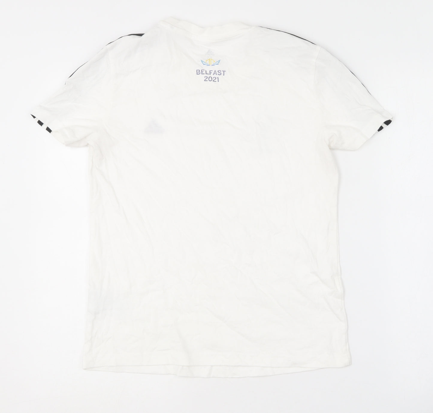 adidas Womens White  Cotton Basic T-Shirt Size 12 Round Neck - UEFA Super Cup